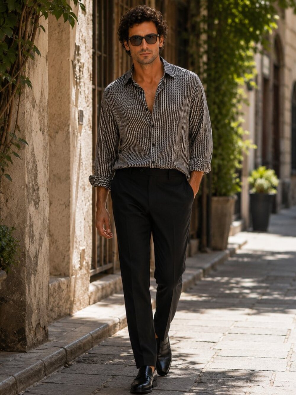 Giorgio Redaelli Luxury Silk Button-Up Shirt Made in Italy Black Cream Pattern